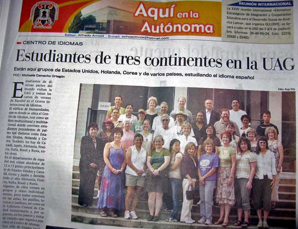 Guadalajara autonomo university article about students studying Spanish.